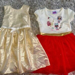 L.O.L. Surprise Cream, Red and Gold Dress with Characters and Gold Shimmer Dress